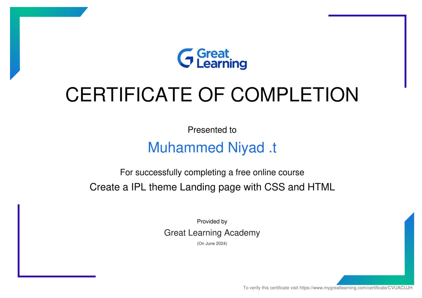 certificate of achievement